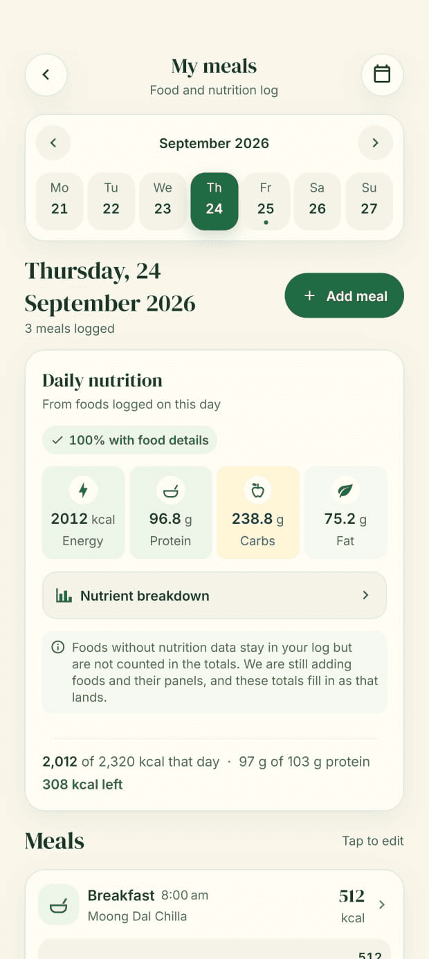 Jeevrit nutrition history screen